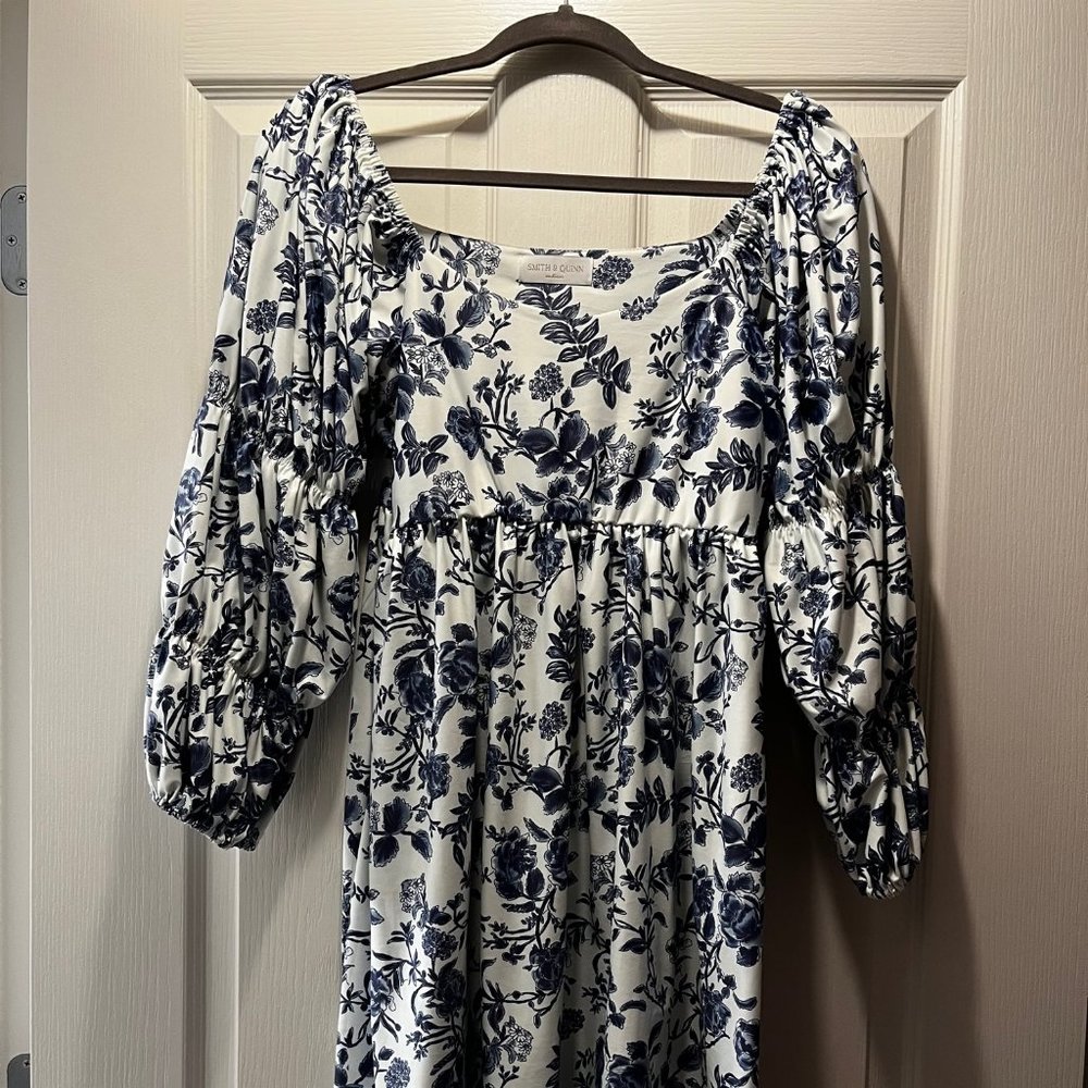 Smith and Quinn Long Sleeve Mini Dress in Blue and White